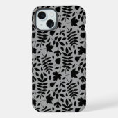 Fallen Blätter Muster Schwarz auf Grau iPhone Hülle (Rückseite)