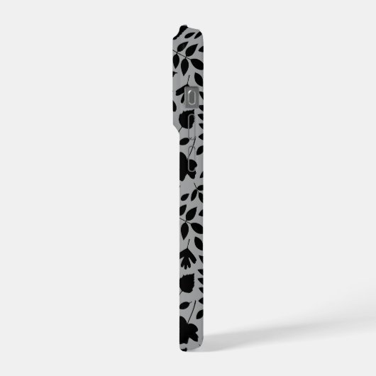 Fallen Blätter Muster Schwarz auf Grau iPhone Hülle (Linke Seite)