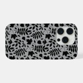 Fallen Blätter Muster Schwarz auf Grau iPhone Hülle (Rückseite (Horizontal))