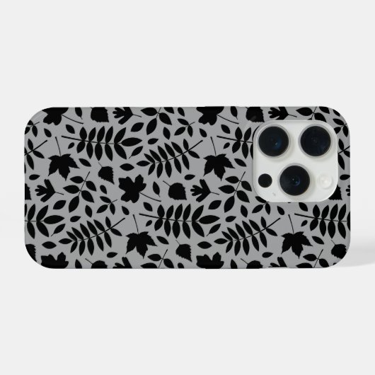 Fallen Blätter Muster Schwarz auf Grau iPhone Hülle (Rückseite (Horizontal))
