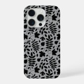 Fallen Blätter Muster Schwarz auf Grau iPhone Hülle (Rückseite)