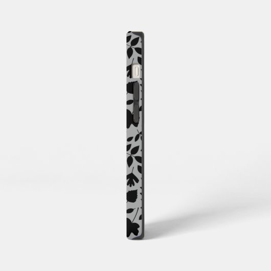 Fallen Blätter Muster Schwarz auf Grau iPhone Hülle (Linke Seite)