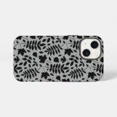 Fallen Blätter Muster Schwarz auf Grau iPhone Hülle (Rückseite (Horizontal))
