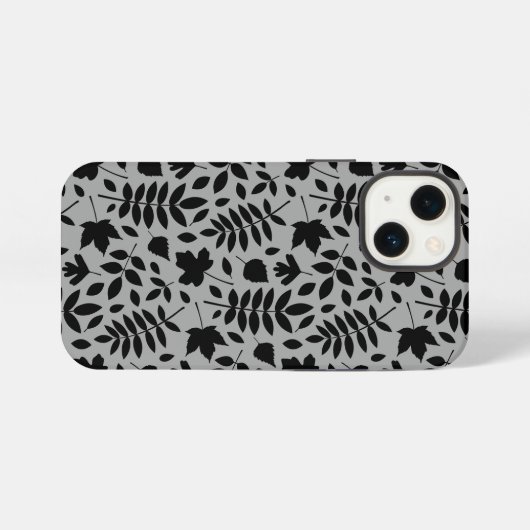 Fallen Blätter Muster Schwarz auf Grau iPhone Hülle (Rückseite (Horizontal))