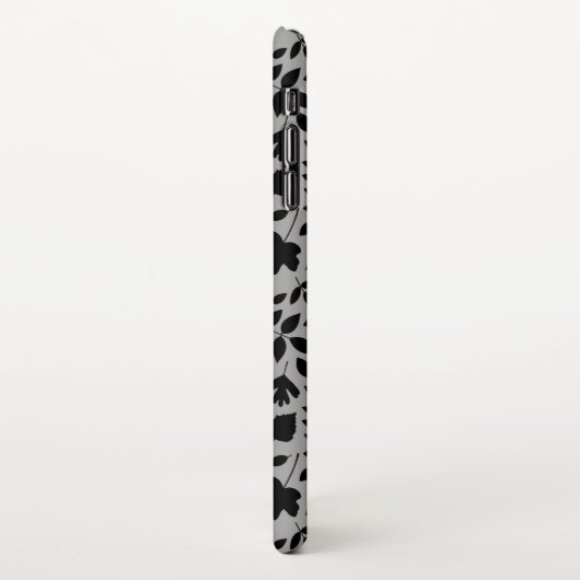 Fallen Blätter Muster Schwarz auf Grau iPhone Hülle (Linke Seite)