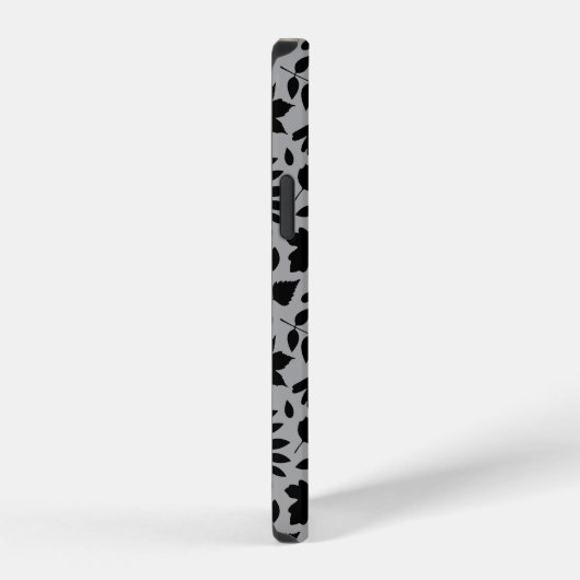 Fallen Blätter Muster Schwarz auf Grau iPhone Hülle (Rechte Seite)