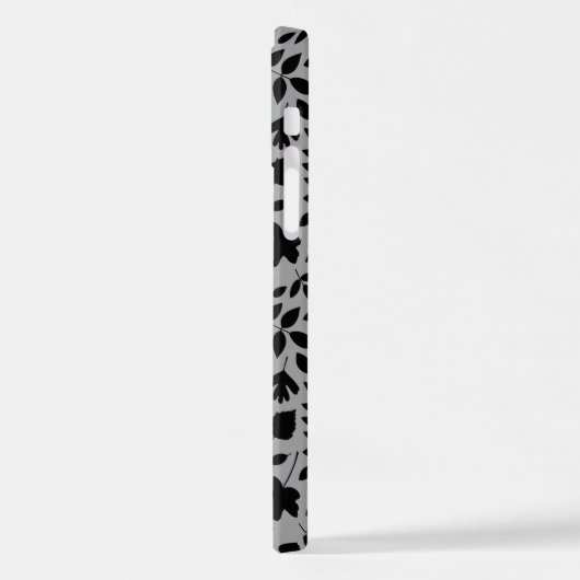 Fallen Blätter Muster Schwarz auf Grau iPhone Hülle (Linke Seite)