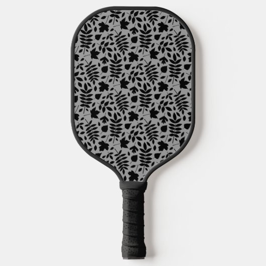 Fallen Blätter Muster Schwarz auf Grau Pickleball Schläger (Vorderseite)