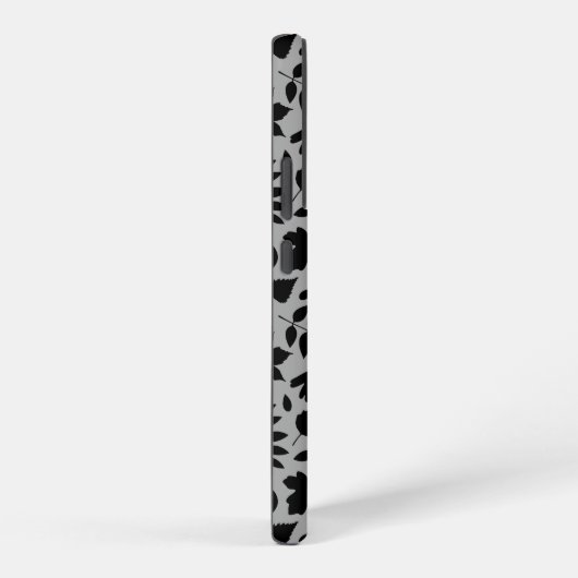 Fallen Blätter Muster Schwarz auf Grau Samsung Galaxy Hülle (Rechte Seite)