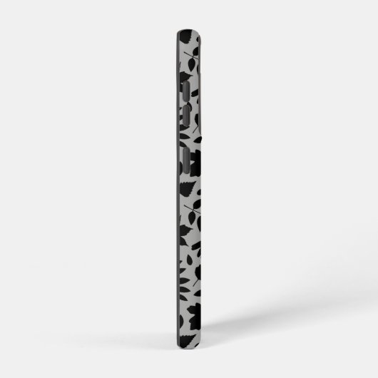 Fallen Blätter Muster Schwarz auf Grau Samsung Galaxy Hülle (Rechte Seite)