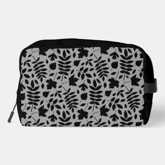 Fallen Blätter Muster Schwarz auf Grau Waschbeutel (Rückseite)