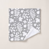 Fallen Blätter Muster Weiß auf Grau Badhandtuch Set (Waschlappen)