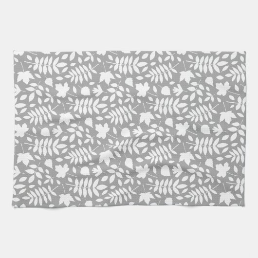 Fallen Blätter Muster weiß auf Grau Geschirrtuch (Horizontal)