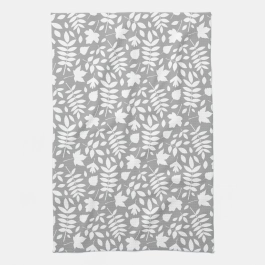 Fallen Blätter Muster weiß auf Grau Geschirrtuch (Vertikal)