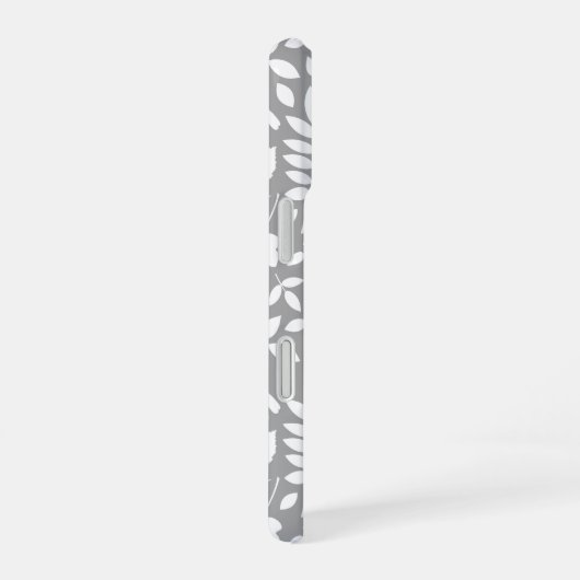 Fallen Blätter Muster Weiß auf Grau iPhone 16 Hülle (Rechte Seite)