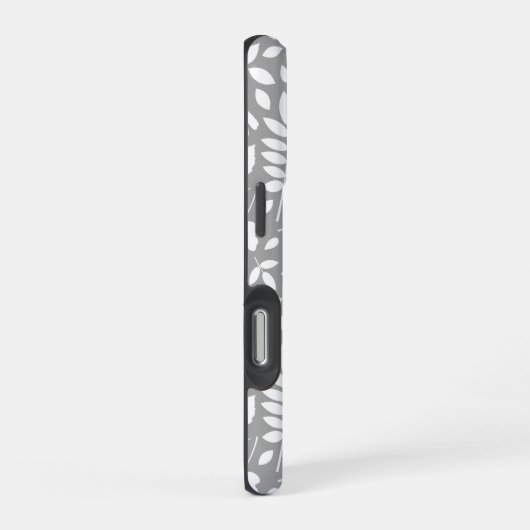 Fallen Blätter Muster Weiß auf Grau iPhone Hülle (Rechte Seite)