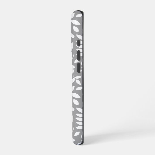 Fallen Blätter Muster Weiß auf Grau iPhone Hülle (Linke Seite)