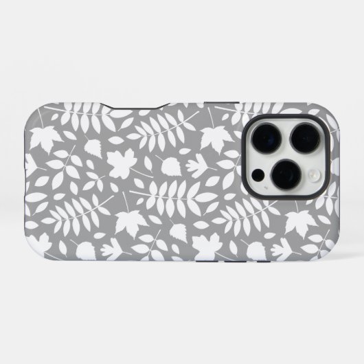 Fallen Blätter Muster Weiß auf Grau iPhone Hülle (Rückseite (Horizontal))