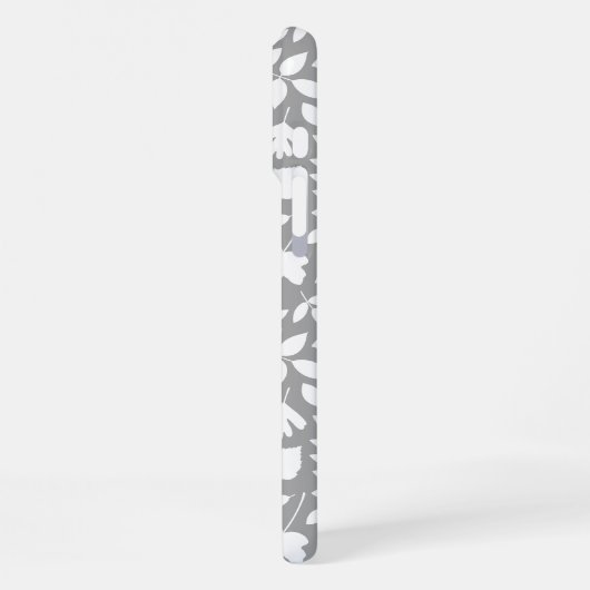 Fallen Blätter Muster Weiß auf Grau iPhone Hülle (Linke Seite)