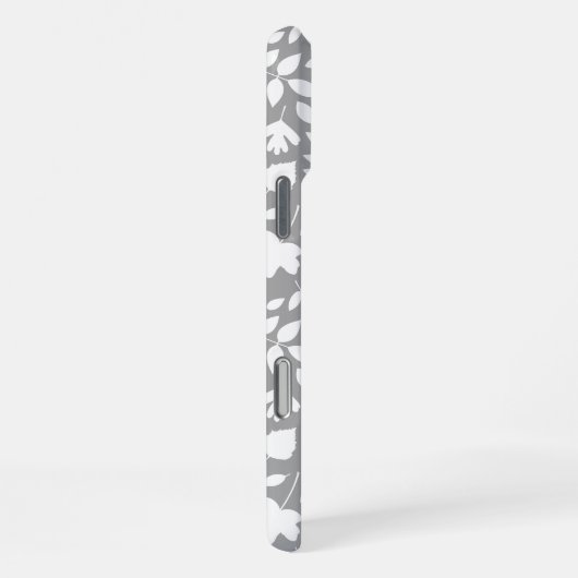 Fallen Blätter Muster Weiß auf Grau iPhone Hülle (Rechte Seite)