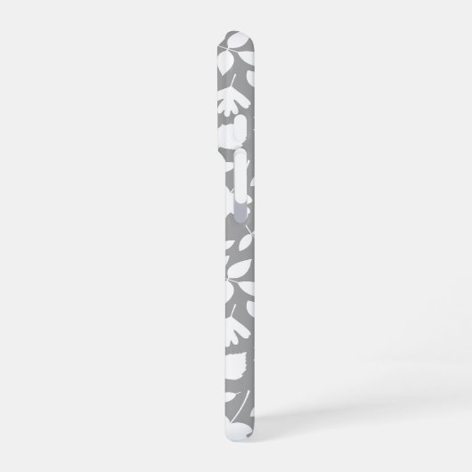 Fallen Blätter Muster Weiß auf Grau iPhone Hülle (Linke Seite)