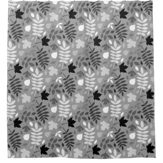 Fallen Blätter Rpt Muster Monochrome auf Grau Duschvorhang (Vorderseite)