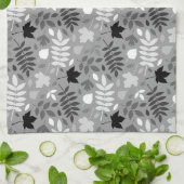 Fallen Blätter Rpt Muster Monochrome auf Grau Geschirrtuch (Gefaltet)