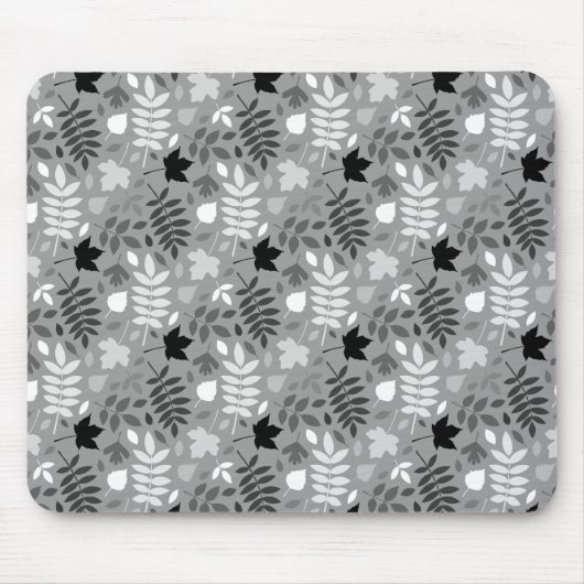 Fallen Blätter Rpt Muster Monochrome auf Grau Mousepad (Vorne)
