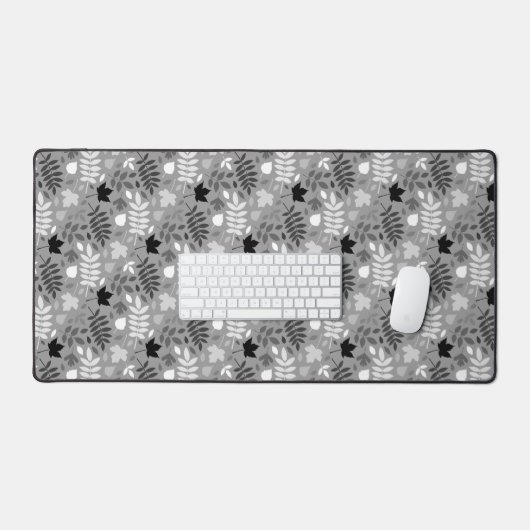Fallen Blätter Rpt Muster Monochrome auf Grau Schreibtischunterlage (Tastatur & Maus)