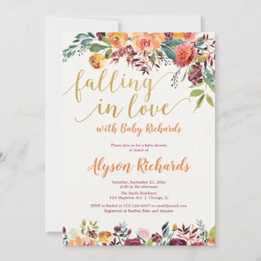 Fallen in rustikale Babymit blumendusche des Einladung (Vorderseite)