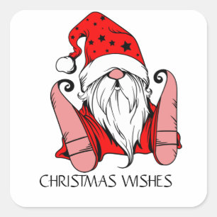 Fallen Santa Gnome Weihnachtsklammer Quadratischer Aufkleber
