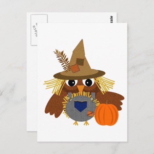 Fallen Sie das Adorable Scarecrow Owl Postkarte (Vorne/Hinten)