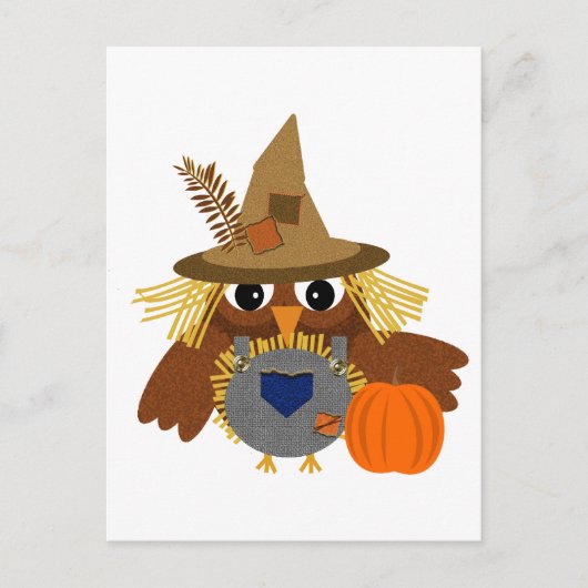 Fallen Sie das Adorable Scarecrow Owl Postkarte (Vorderseite)