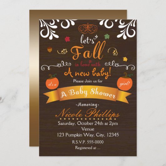 FALLEN wir in der Liebe Herbst BABY SHOWER Einladu Einladung (Vorne/Hinten)