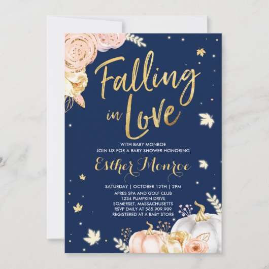 Fallend in Liebe Baby Dusche Einladung Pink Gold (Vorderseite)