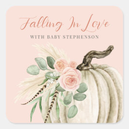 Fallend in Liebe Baby Dusche Pumpkin Blumenrosa Quadratischer Aufkleber