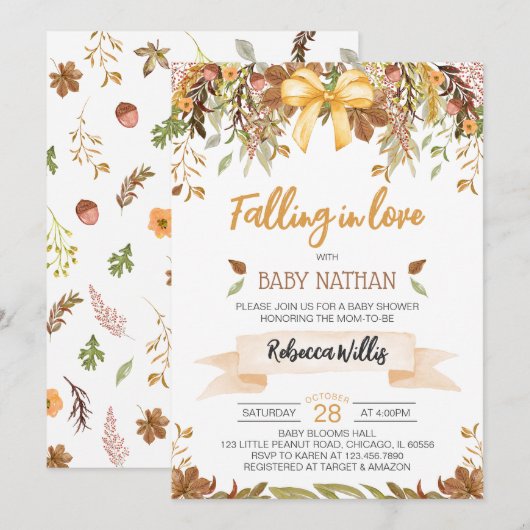 Fallend in Liebe Babydusche Einladung (Vorne/Hinten)