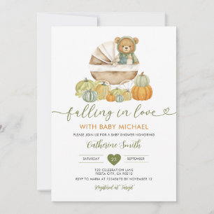 Fallend in Liebe Bear Pumpkin Baby Dusche Gingham Einladung