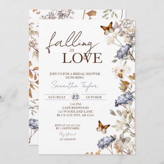 Fallend in Liebe Brautparty, Blumenschmetterling Einladung (Vorne/Hinten)