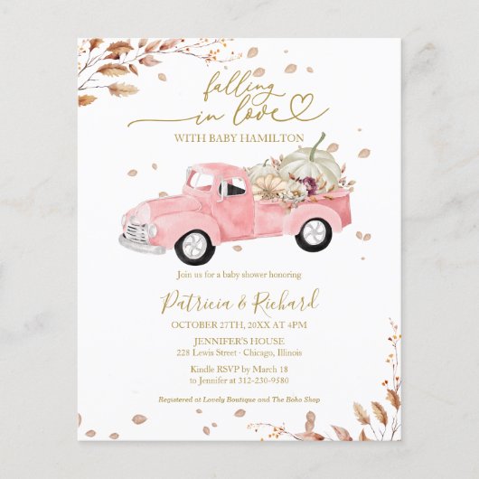 Fallend in Liebe Budget Girl Baby Dusche Einladung Flyer (Vorne)