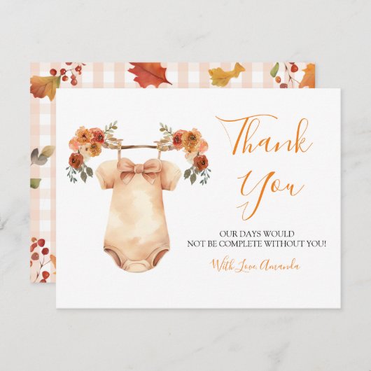 Fallend in Liebe Floral Baby Kleidung Babydusche Dankeskarte (Vorne/Hinten)