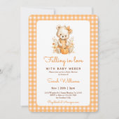 Fallend in Liebe Pumpkin Bear Baby Dusche Einladung (Vorderseite)