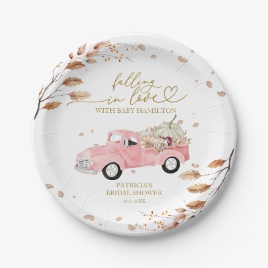 Fallend in Liebe Pumpkin Fall Babydusche Pappteller (Vorderseite)