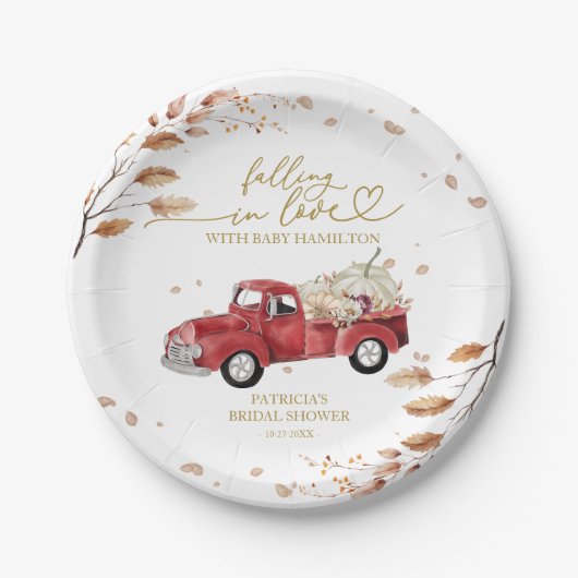 Fallend in Liebe Pumpkin Fall Babydusche Pappteller (Vorderseite)