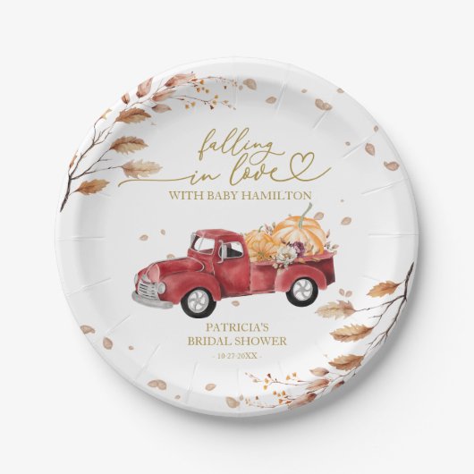 Fallend in Liebe Pumpkin Fall Babydusche Pappteller (Vorderseite)