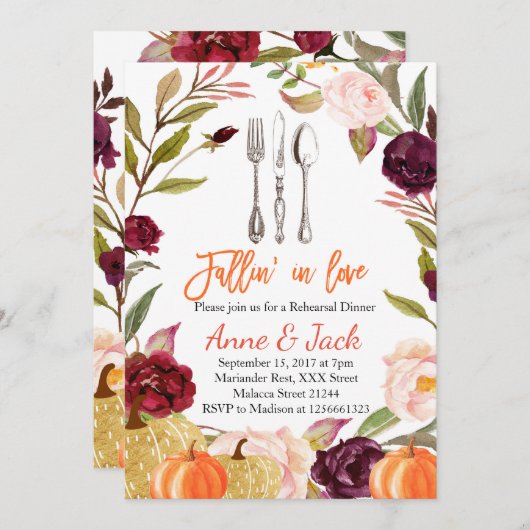 Fallend in Liebe Pumpkin Probe Dinner Einladung (Vorne/Hinten)