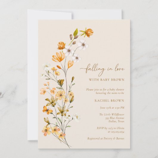 Fallend in Liebe Wildblume Babydusche Einladung (Vorderseite)