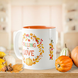 Fallend in Liebe Wreath Autumn Leaves Pumpkin verl Zweifarbige Tasse