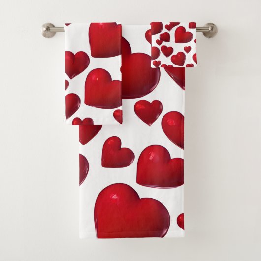 Fallend Red Hearts Valentine Muster Badhandtuch Set (Insitu)
