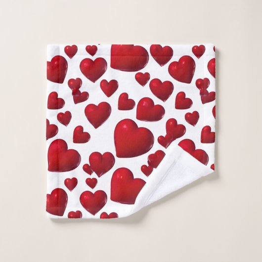 Fallend Red Hearts Valentine Muster Badhandtuch Set (Waschlappen)
